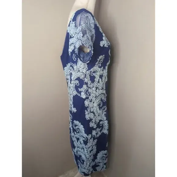 JS Collections Soutache lace embroidery blue cocktail dress 16W - Picture 5 of 9